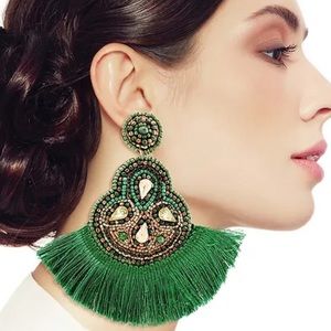 First class Fringe Tassel Earrings  in Kelly Green